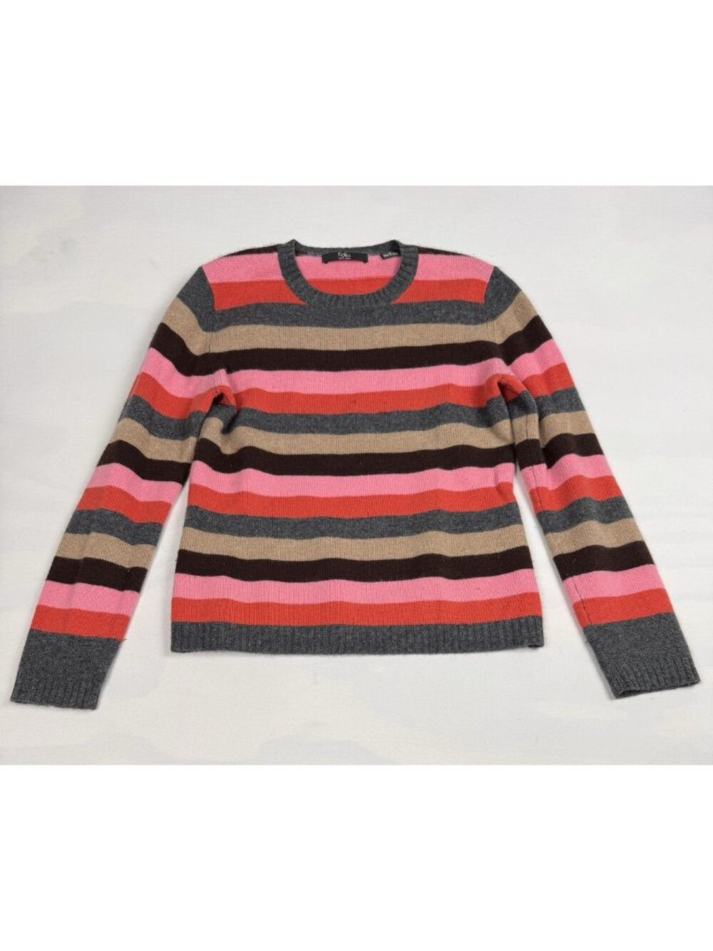Folio New York 100% Cashmere Crewneck Sweater Womens M Multicolor Stripe Knit